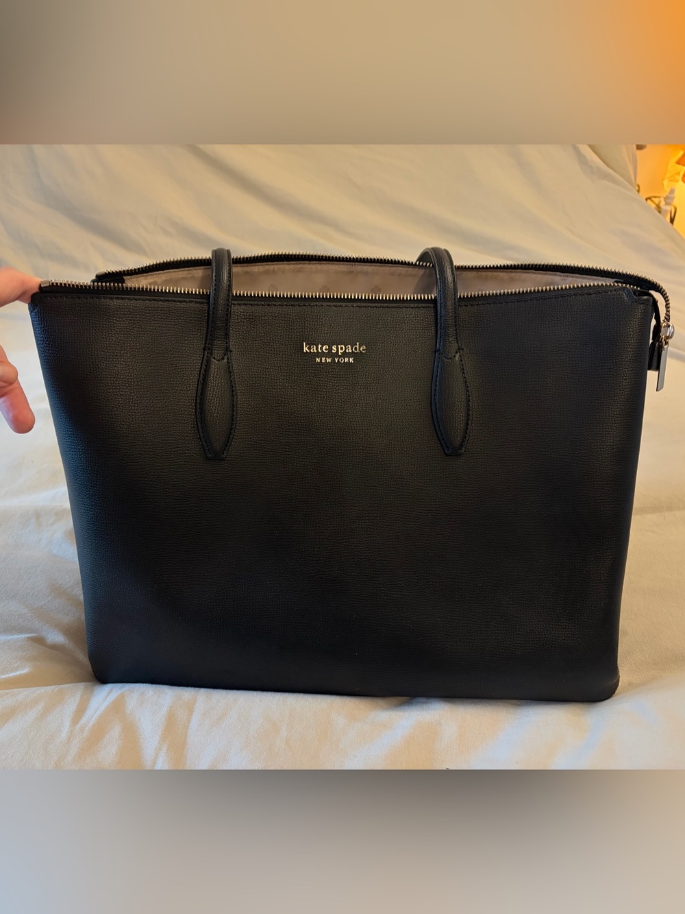 Kate Spade All Day black leather zip tote work bag, similar to Gwen and Dana bag